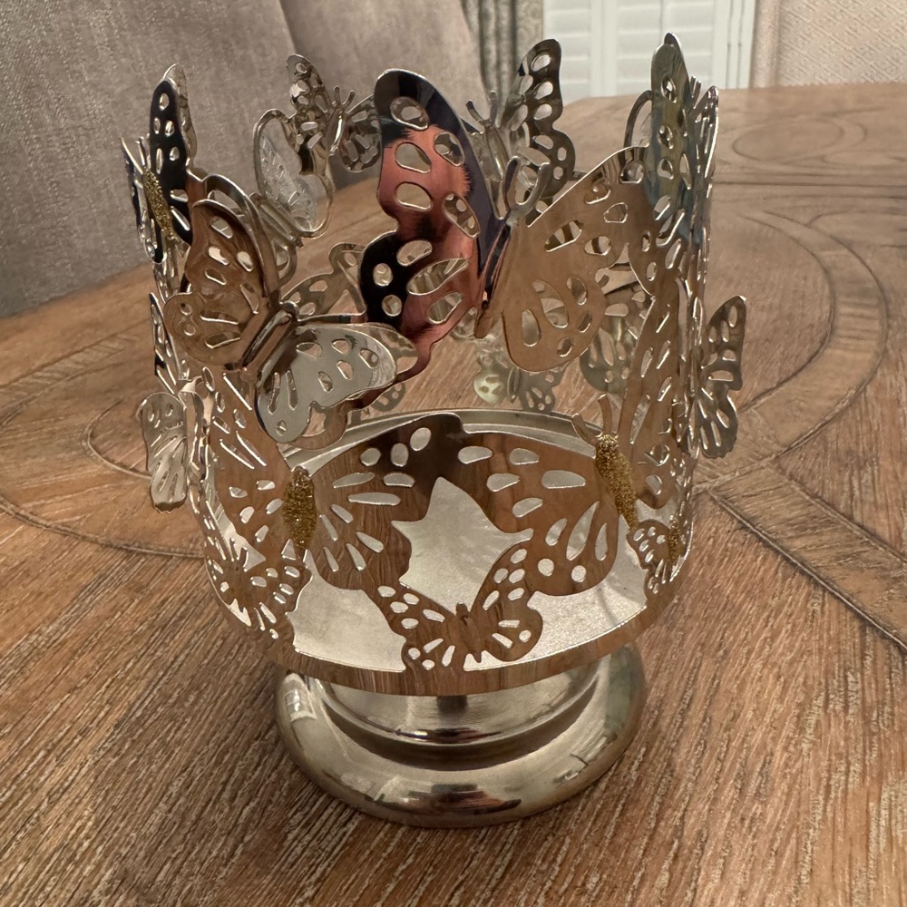 Sonoma Silver Butterfly Candle Holder -fits Bath & Body Works three wick candle